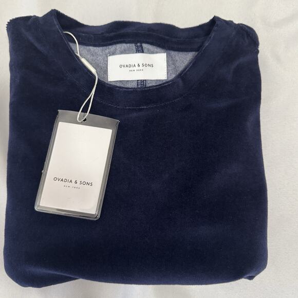 Ovadia & Sons Men's Medium Blue Velour Short Sleeve Crew Neck T-Shirt NEW - Picture 1 of 12